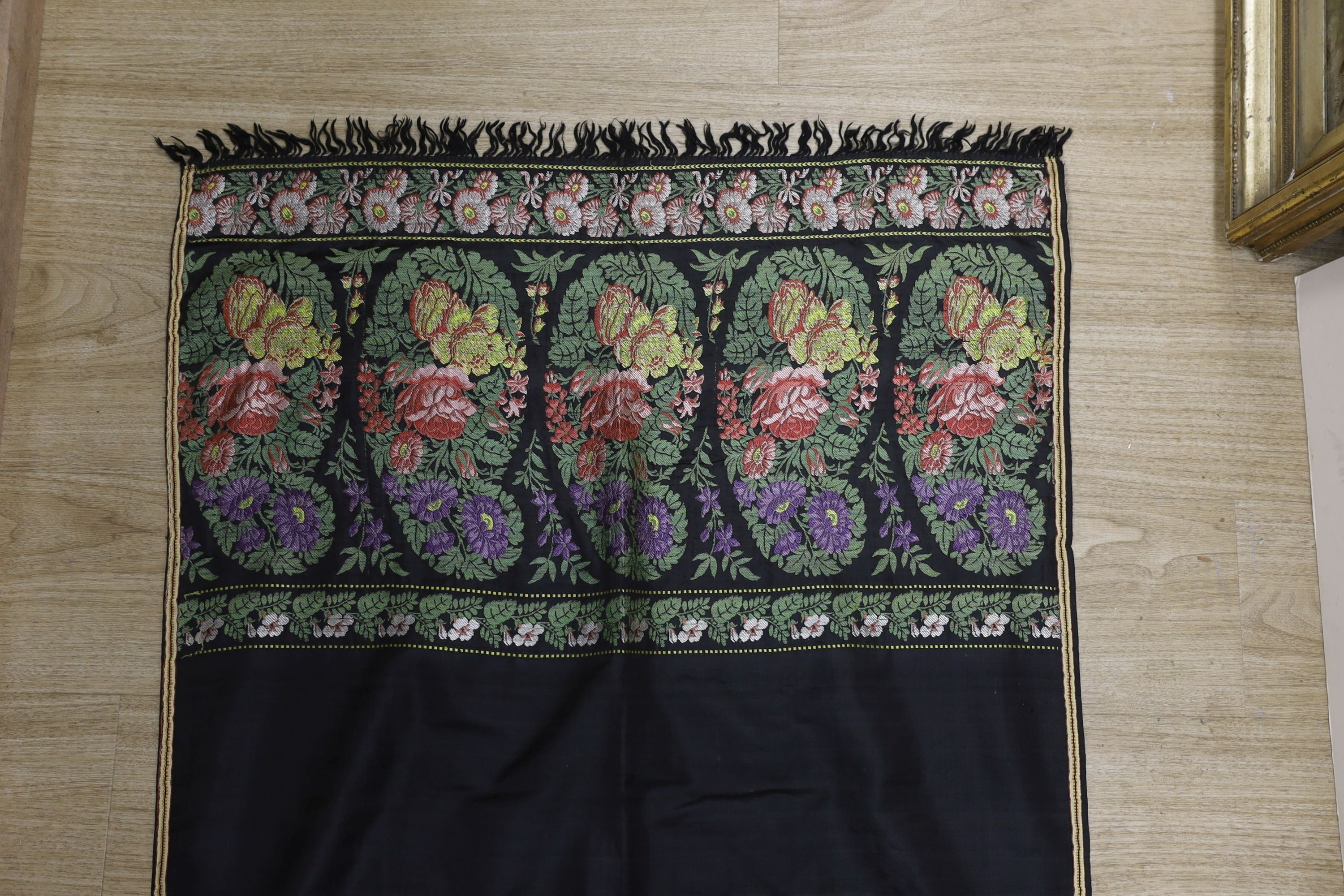 A 19th century Lyon silk stole and similar silk damask stole